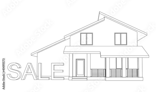 Home For Sale. Real estate concept. Vector architectural background. House 3D model.