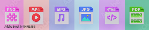 popular file format icons set. simple banner. 3d rendering photo