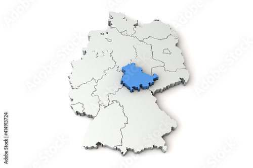 Map of Germany showing Thuringia region. 3D Rendering