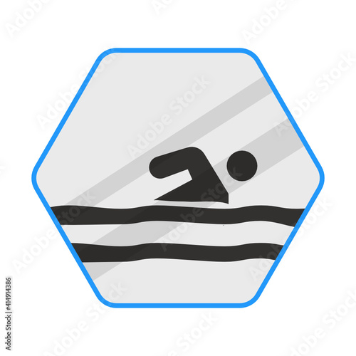 Unsupervised Beach Concept, Swim at your own risk vector blue color Icon design, Pool and beach safety rules, No Lifeguard on Duty, Swimming Sports hexagon signboard mockup stock illustration