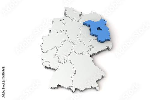 Map of Germany showing Brandenburg region. 3D Rendering