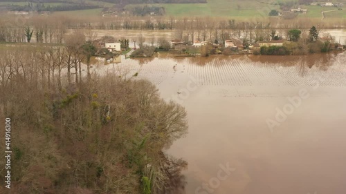 Aerial view of the floods in the south west of France, the Garonne in flood. photo