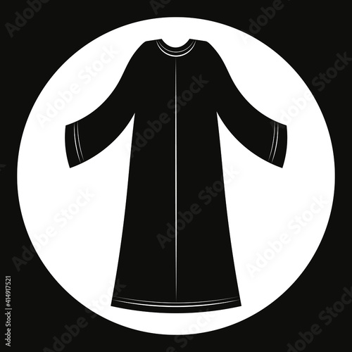 Design of lcon for web site or logo for abaya store shope vector illustration. Black beautiful abaya - traditional arabic muslim islamic dress for woman from UAE or Saudi Arabia