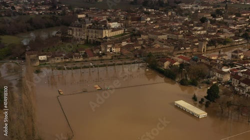 Aerial view of the floods in the south west of France, the Garonne in flood. photo