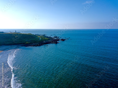 Aerial view of cape Fugueijiao, Shimen District, New Taipei, Taiwan.