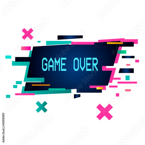 Vector Illustration game over Sign With Glitch Effect. Cyber sticker	