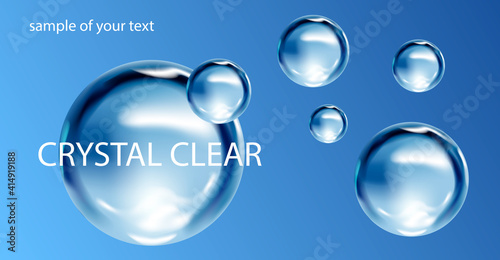 Water drops, blue and clear water drops, ocean water drops and splashes, pure Baikal water, logo of washing powder or clean fresh laundry, sale of pure water