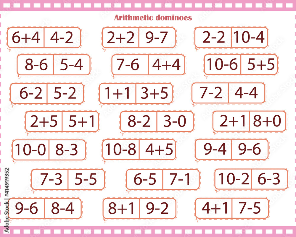 Math game for children. Arithmetic dominoes. Number and count to 10 ...
