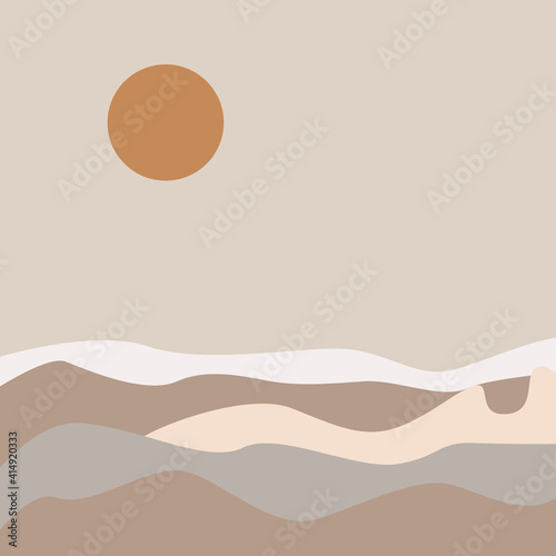 Wallpaper Mural minimalism interior painting, pastel palette, peach and terracotta. desert landscape, sun and moon, Moroccan style Torontodigital.ca
