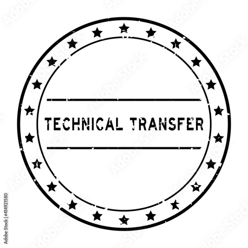 Grunge black technical transfer word round rubber seal stamp on white background
