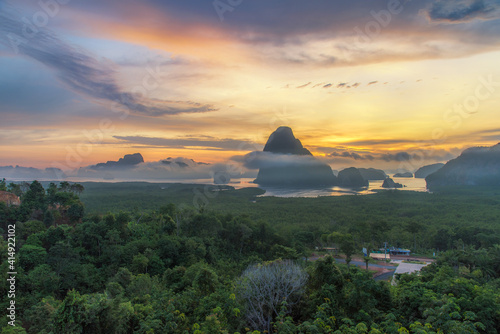 Beautiful view at Samet Nangshe viewpoint in the morning in Phang-nga province  Thailand. Travel destination concept and landmark idea