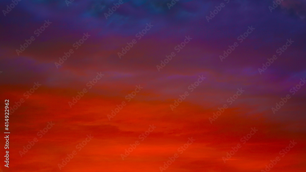  Navy blue red abstract background. Scarlet sunset in the clouds. Colorful sunset background with copy space for design. Violet red gradient. Bright modern web banner.