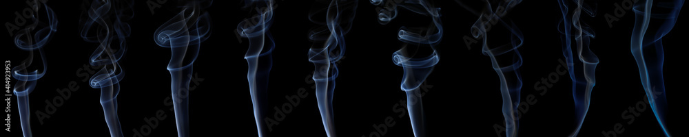collection swirling movement of blue smoke group, abstract line Isolated on black background collection swirling movement of blue smoke group, abstract line Isolated on black background