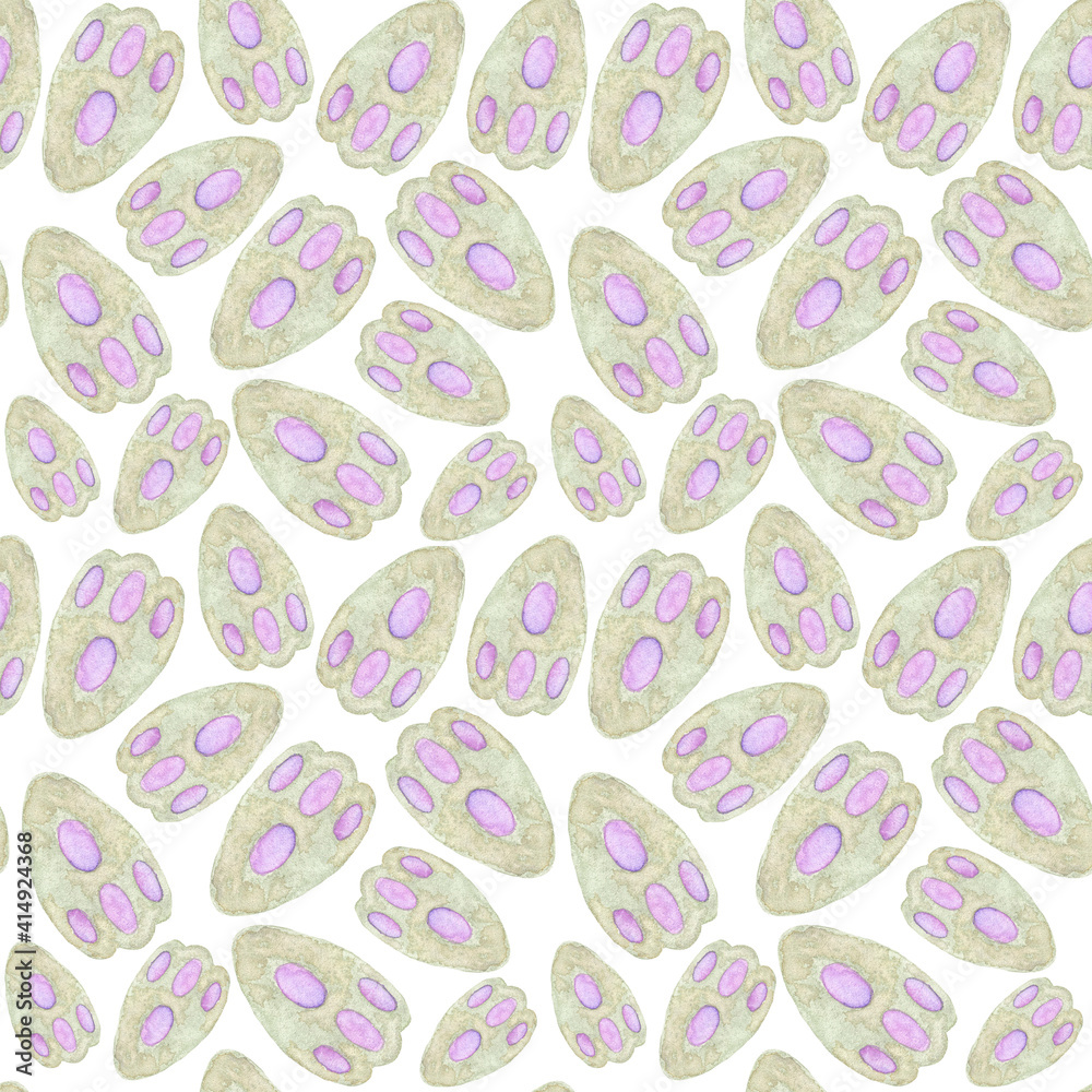 Watercolor seamless pattern with bunny's feet.
