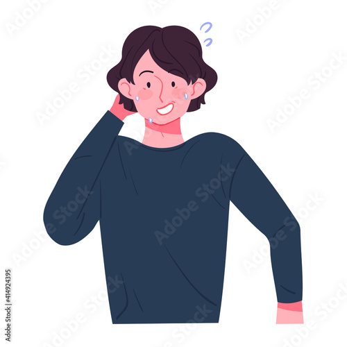 The embarrassed man. A man surprised by a sudden situation sweats.