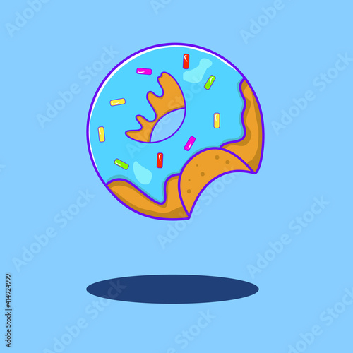 Ilustración de Donut o Dona realista con polvo de colores  en la parte superior y mordisco.

