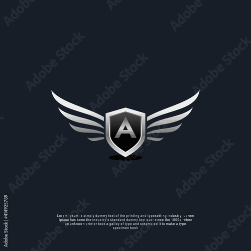 Letter A shield wings concept logo luxury concept template