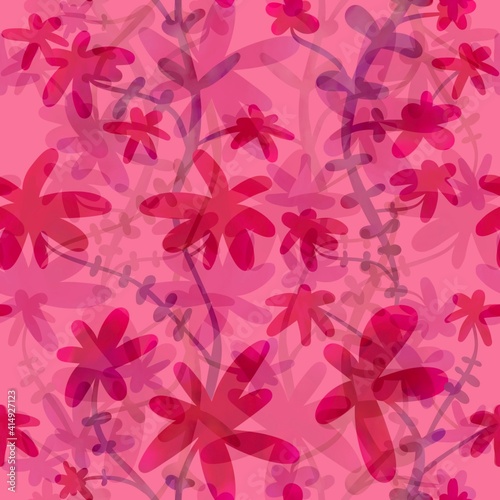 Floral endless pattern. Bright pink  red flowers. For textiles  fabrics  clothing  packaging  paper  decoration.