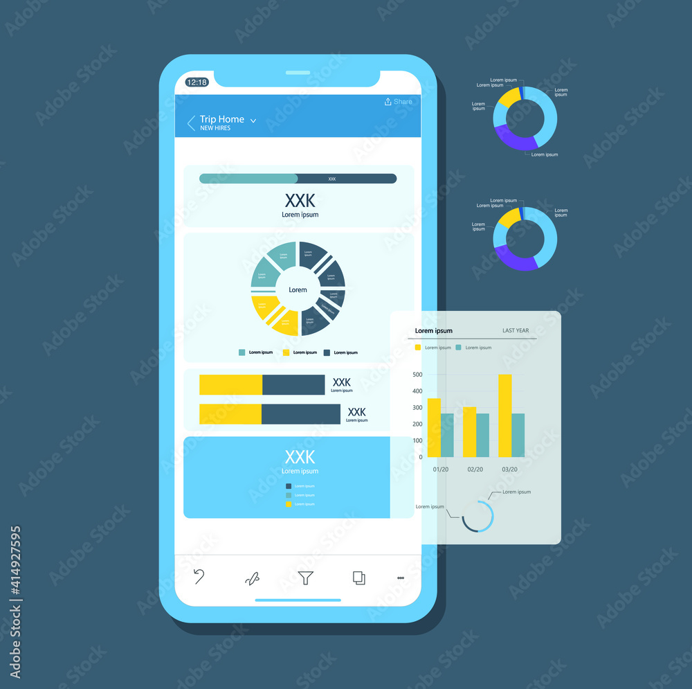 Dashboard template power bi. mobile.charts Векторный объект Stock | Adobe  Stock