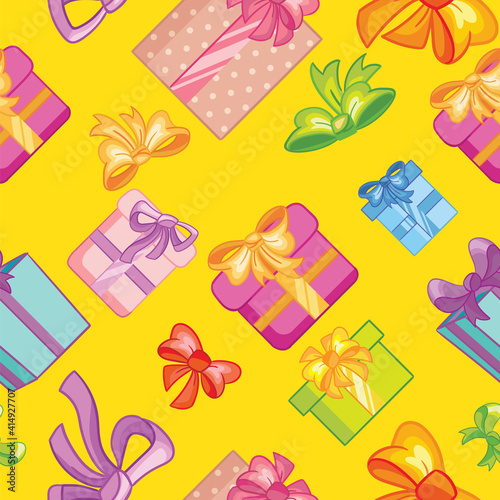 Seamless vector pattern, party concept. Cute simple colorful presets isolated on white background. Colorful illustration. For print, t-shirt, design,wallpaper,decor, textile, linen, packaging paper