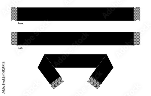 Blank black soccer fans scarf template on a white background. Front and back views. photo