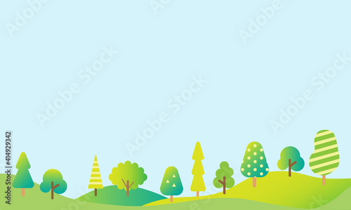 青空と山・木のフレーム背景イラスト素材