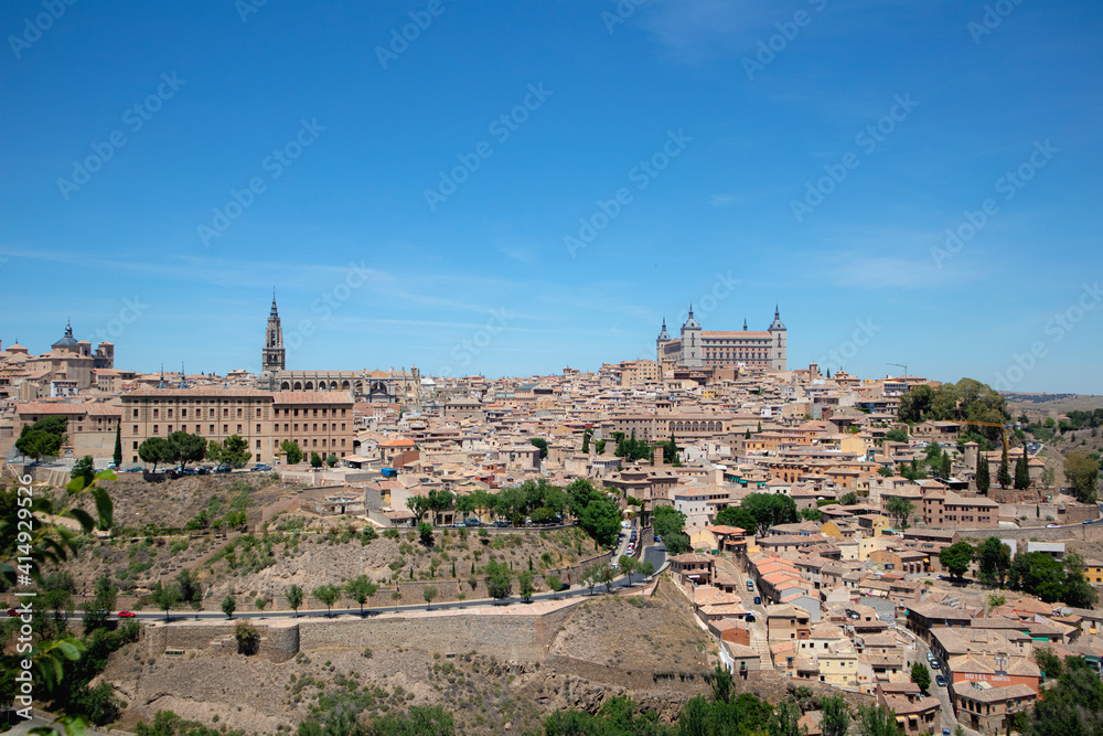 Toledo, a medieval city in Spain seen from afar