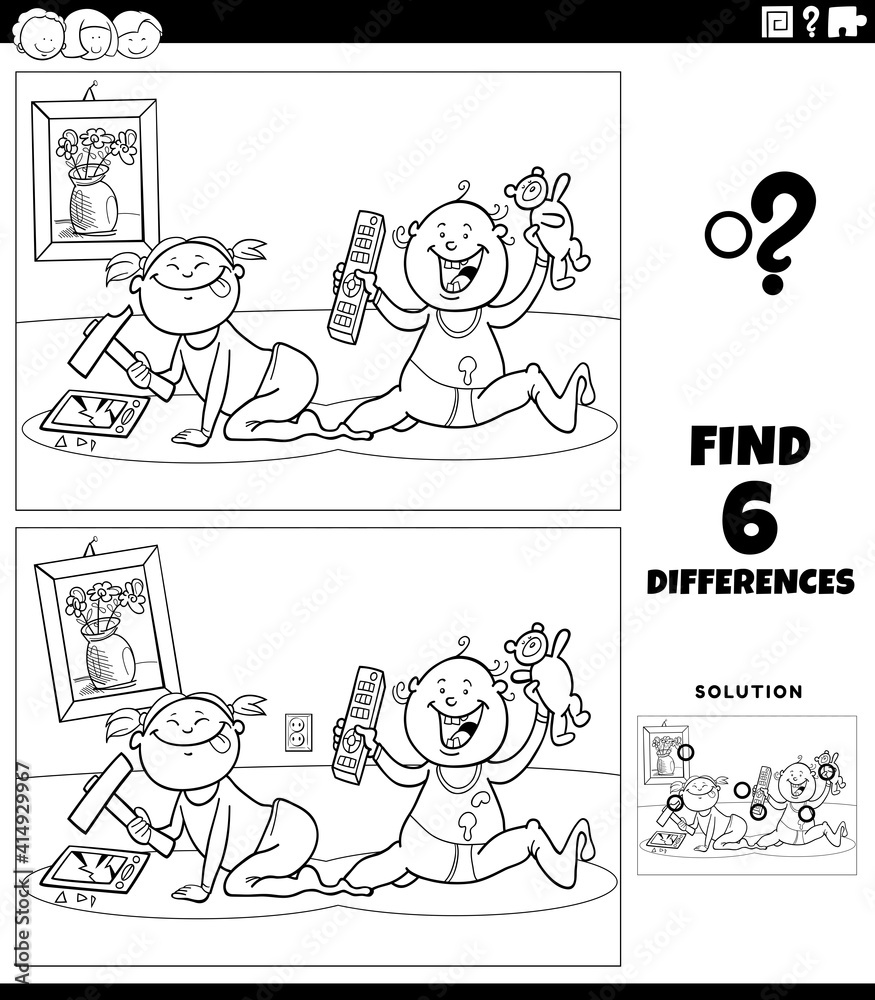 differences educational game with babies coloring book page differences educational game with babies coloring book page
