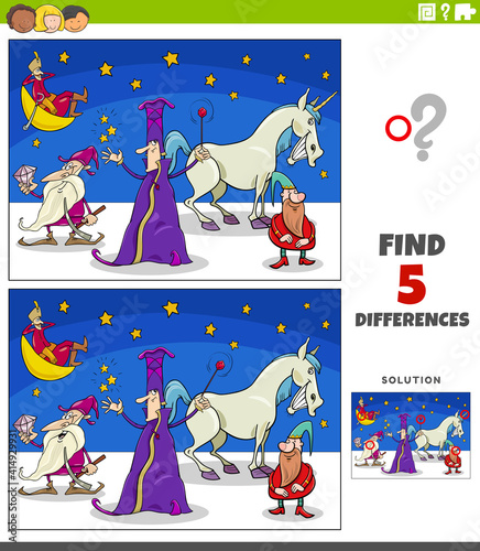 differences educational game with fantasy characters