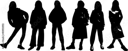 Vector silhouette of girls, front view perfect to include in your architecture projects, renders, sketches or plans.
