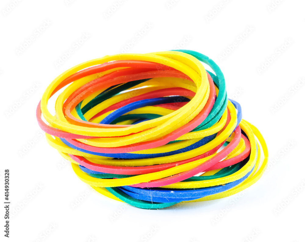 Many multi coloured elastic rubber bands on white, Detail of colorful rubber bands. Plastic , Rubber band
Many multi coloured elastic rubber bands on white, Detail of colorful rubber bands. Plastic , Rubber band