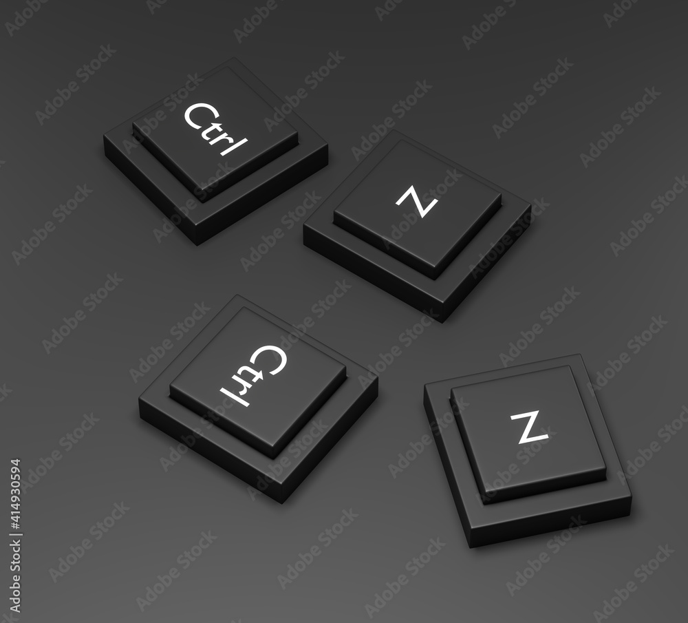 3d rendering, Closeup pressing control + z shortcut on a black desktop wireless computer
