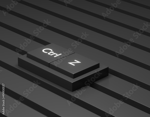 3d rendering, Closeup pressing control + z shortcut on a black desktop wireless computer keyboard, Laptop keyboard, ctrl z button for undo with dark background, 3d render
