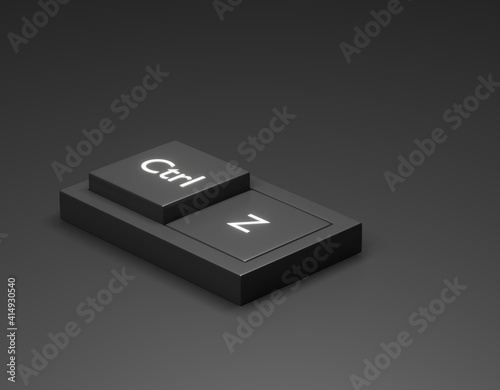 3d rendering, Closeup pressing control + z shortcut on a black desktop wireless computer keyboard, Laptop keyboard, ctrl z button for undo with dark background, 3d render

