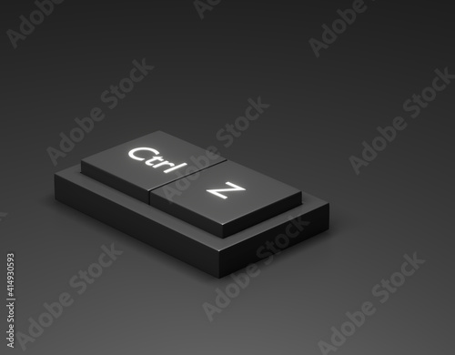 3d rendering, Closeup pressing control + z shortcut on a black desktop wireless computer keyboard, Laptop keyboard, ctrl z button for undo with dark background, 3d render
