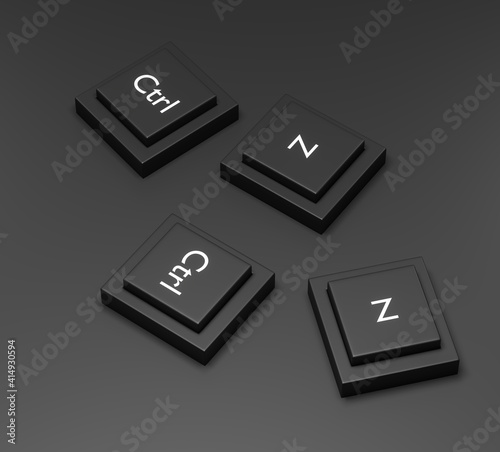 3d rendering, Closeup pressing control + z shortcut on a black desktop wireless computer keyboard, Laptop keyboard, ctrl z button for undo with dark background, 3d render
