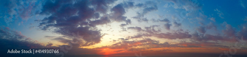 Natural background of the colorful panorama sky. Beautiful cloud in the sunrise sky background. Sky banners background.