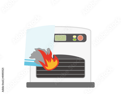 石油ストーブからの出火による火事　ベクターイラスト　　