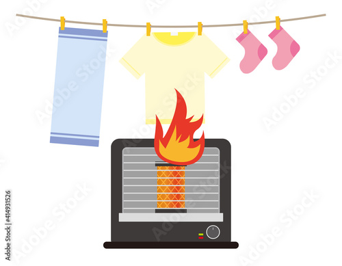 石油ストーブからの出火による火事　ベクターイラスト　　