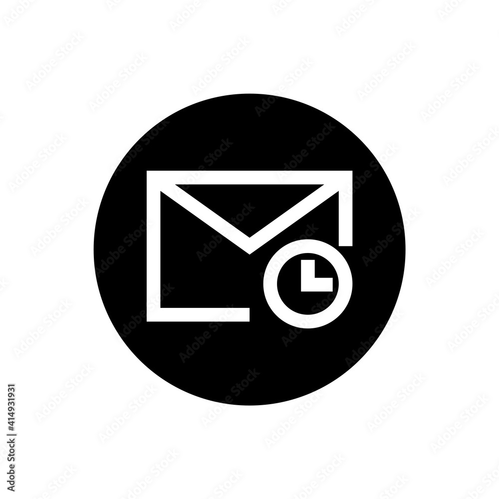 Pending email icon in black round style Pending email icon in black round style