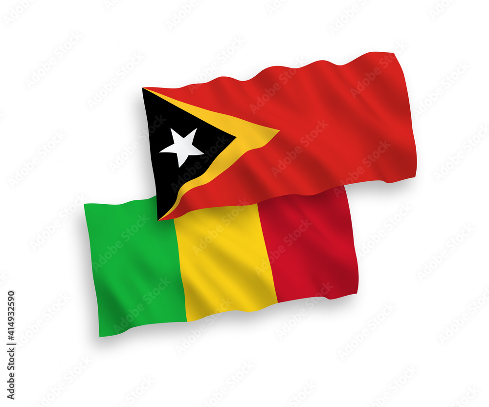 Fototapeta premium National vector fabric wave flags of East Timor and Mali isolated on white background. 1 to 2 proportion.