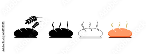  Freshly baked bread icon set. Bakery shop icon logo. Menu illustration. Simple design