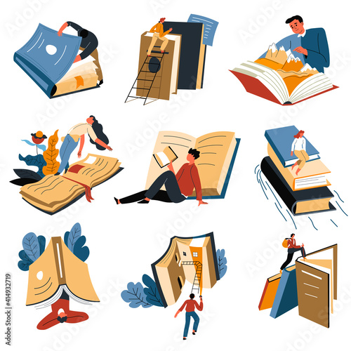 People reading books, students leaning information
