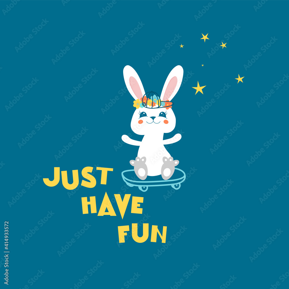 Skater rabbit print design. Vector illustration design for fashion fabrics, textile graphics, prints. Skater rabbit print design. Vector illustration design for fashion fabrics, textile graphics, prints.