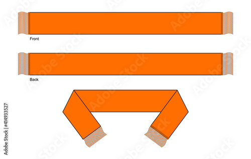 Blank Orange Soccer Fans Scarf Template Vector on White Background.Front and Back View.