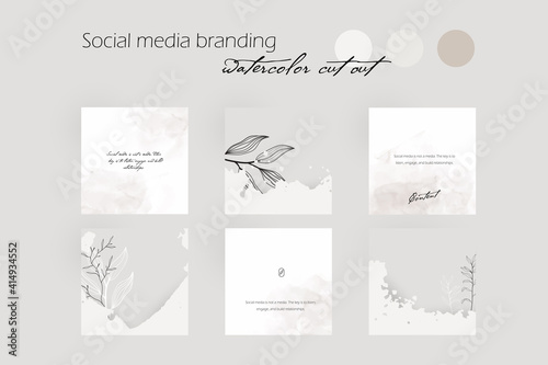 Instagram social media story post template. watercolor stain and stamp cut. for beauty, cosmetics, spa, fashion content. wedding invitation cover