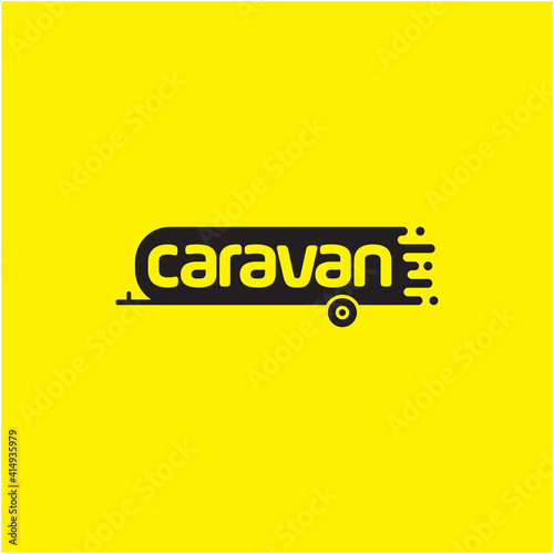 Drawing of a caravan with a trailer on it. Vector symbol