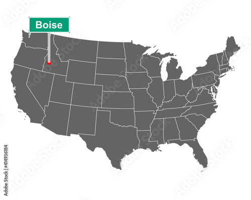 Boise Ortsschild und Karte der USA