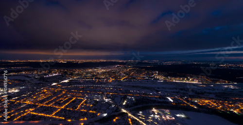 Evening traffic jams in the city. Aerial view.