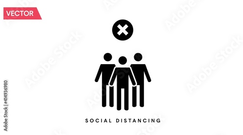 Social Distancing Icon. Social distance black and white vector isolated illustration